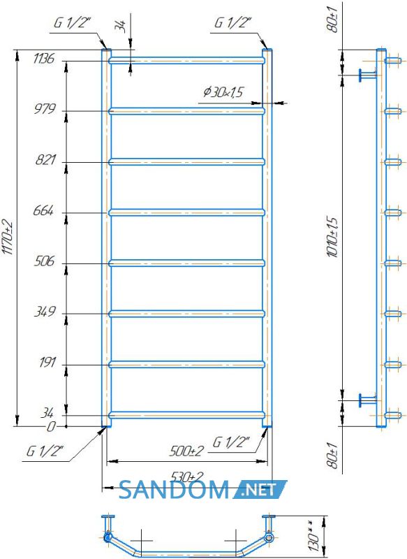 Полотенцесушитель водяной Марио Трапеция HP 1100х500
