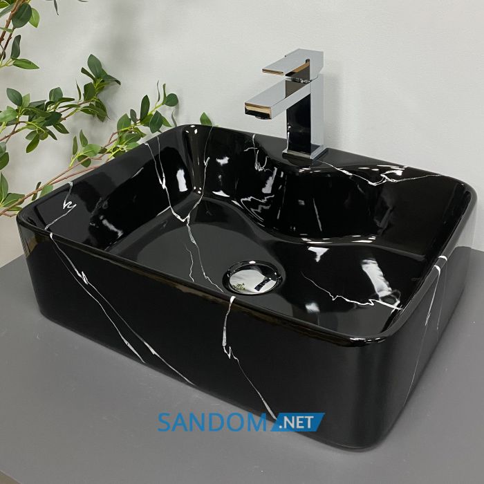 Умывальник накладной VBI FORLI BLACK MARMO GLOSSY 48x37