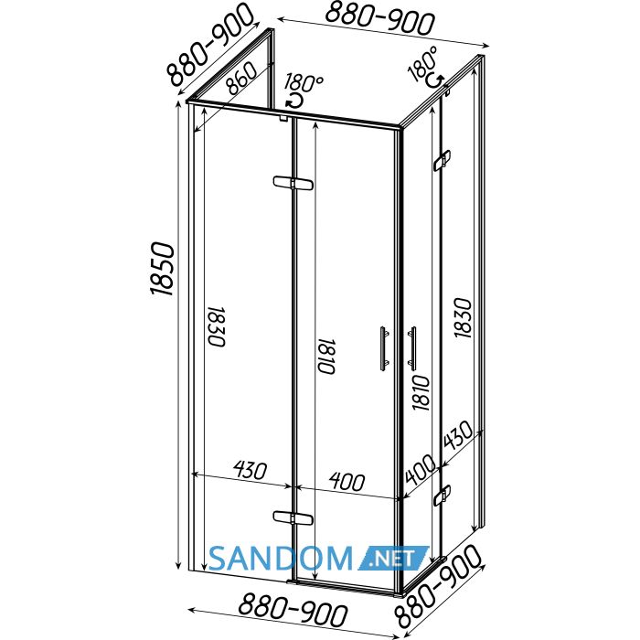 Душевая кабина Bravo WDA N90TC 90x90x185 без поддона (стекло с трех сторон)