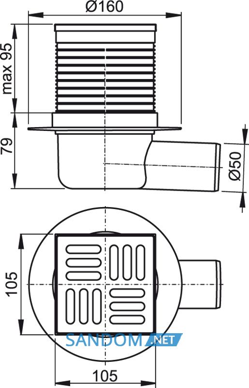 AlcaPlast APV1 Сливной трап 105*105/50