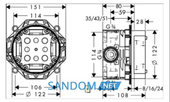 Прихована частина змішувача Hansgrohe Ibox 01800180