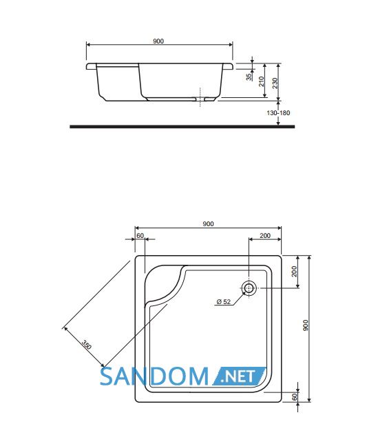 Душовий піддон Kolo Deep XBK0390 90х90 см