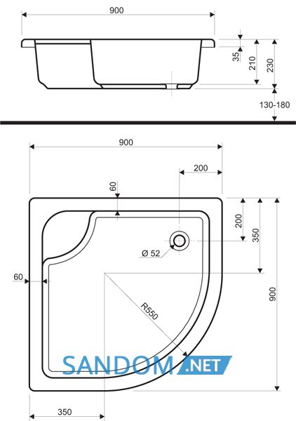 Душевой поддон Kolo Deep XBN0390 90x90 см, полукруглый