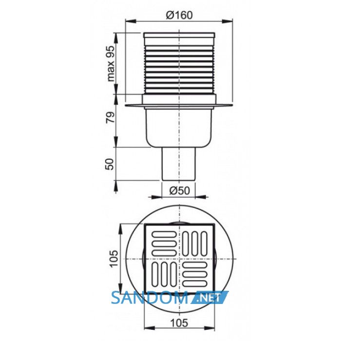 AlcaPlast APV2 Сливной трап 105x105/50