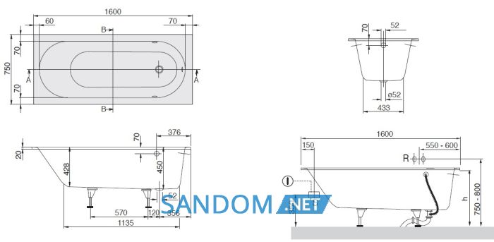 Ванна квариловая Villeroy Boch Oberon 160х75