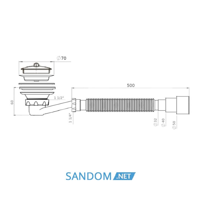 Сифон для душевого поддона Waterstal SE 3860 с гофрой 32х32/40/50