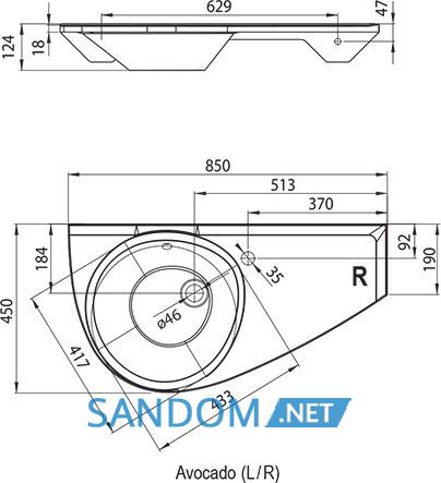 Умывальник Ravak Avocado 850x450 мм