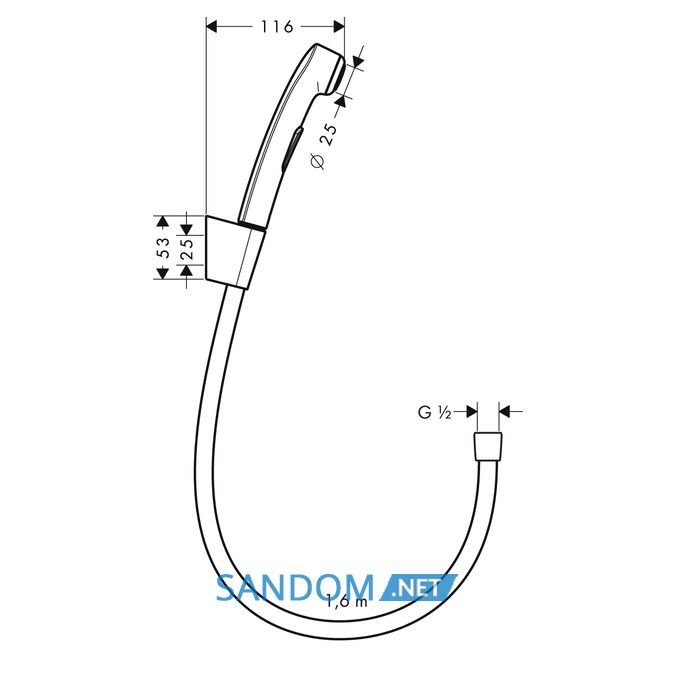 Гигиенический душ Hansgrohe 32128000 с держателем и шлангом