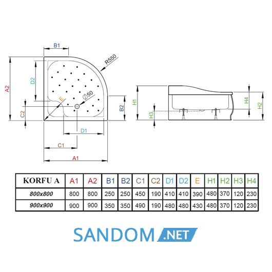 Душевой поддон Radaway Korfu A 80x80 4S88400-03