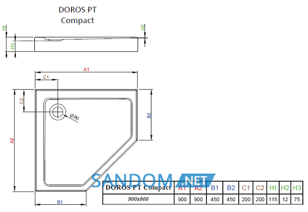 Душовий піддон Radaway Doros PT Compact 90х90 SDRPTP9090-05