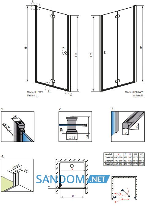 Душевые двери Radaway Eos DWB 90
