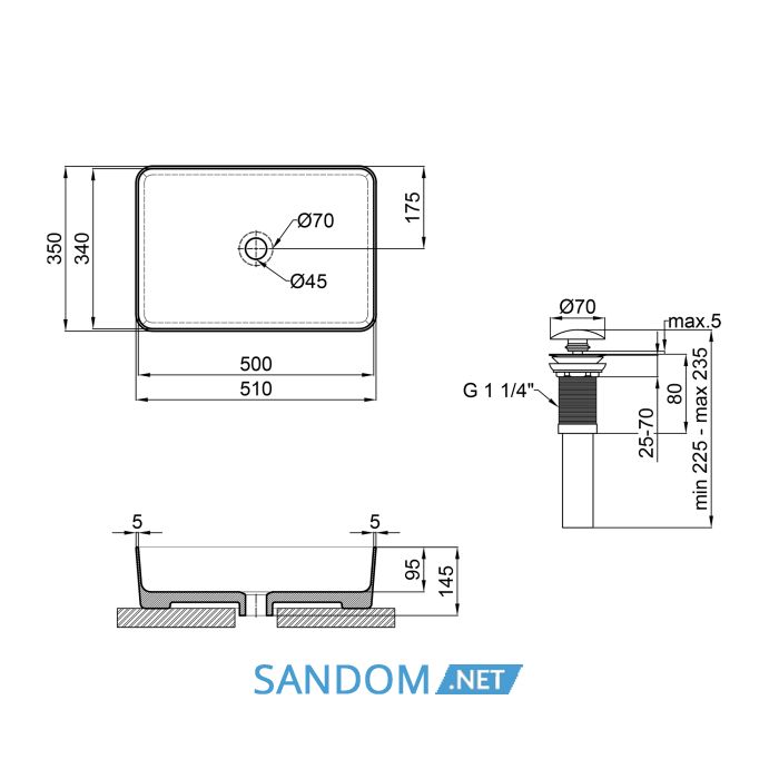 Накладна раковина Qtap Tern 50х35 Matt black с донным клапаном QT1711A055MB