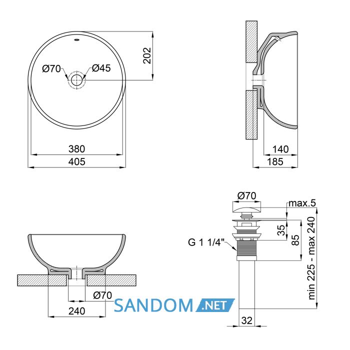 Накладна раковина Qtap Robin 41х41 с донным клапаном QT1311A004W
