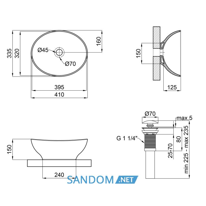 Накладна раковина Qtap Dove 41x33,5 Matt black с донным клапаном QT063078MBMB