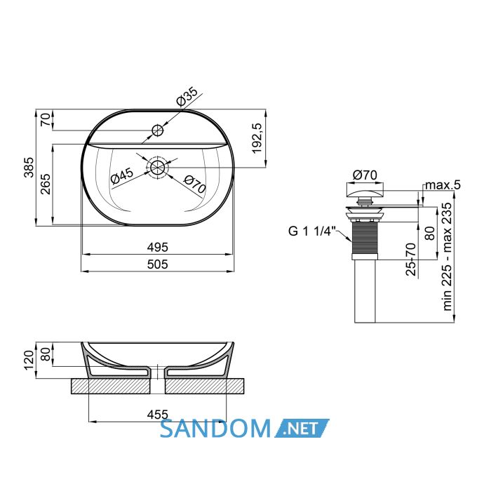 Накладна раковина Qtap Scorpio 50x38 Matt black з донним клапаном QT142202MBMB