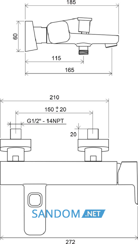 Смеситель для ванны Ravak 10° TD 022.00/150