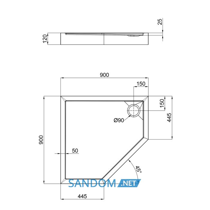 Душевой поддон Qtap Diamond 309912 90x90x12