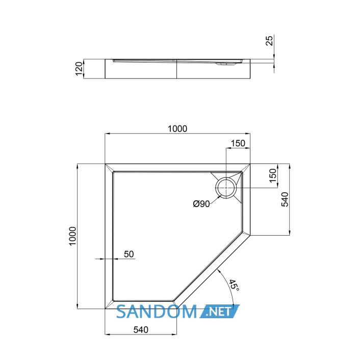 Душевой поддон Qtap Diamond 301112 100x100x12