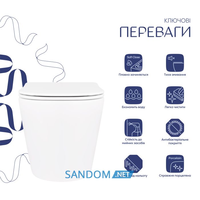 Унітаз підвісний Qtap Scorpio безобідковий Ultra Quiet з сидінням Soft-close QT14332380AW