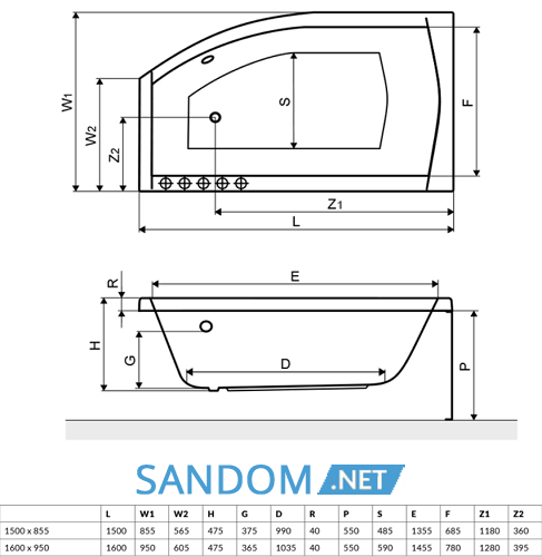 Ванна акрилова Radaway Sitera 160x95 з ніжками