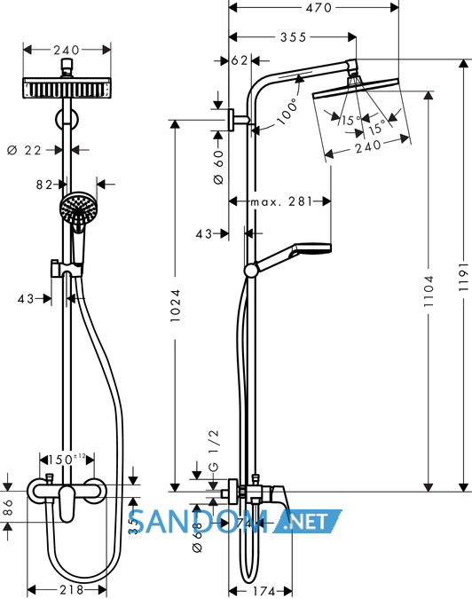 Душевая система Hansgrohe Crometta E 240 27284000