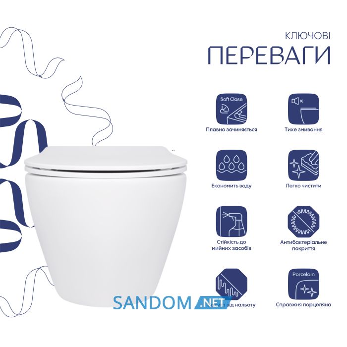 Унітаз підвісний Qtap Jay Ultra Quiet безобідковий з сидінням Soft-close QT07335175W