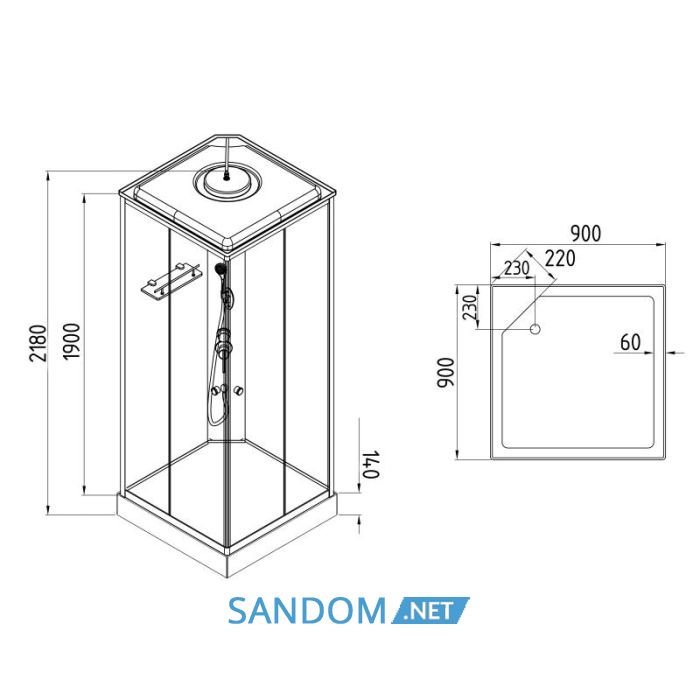 Душевой бокс Lidz Kubis SB90x90.SAT.LOW.FR с низким поддоном
