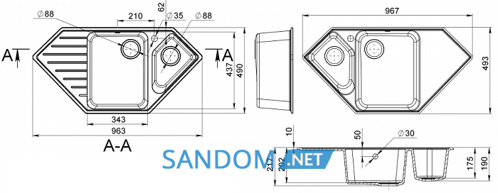 Гранітне миття Miraggio Tirion 970х434х202
