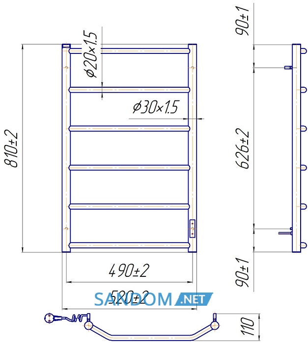 Полотенцесушитель Марио Трапеция HP-I 800x520 TR K