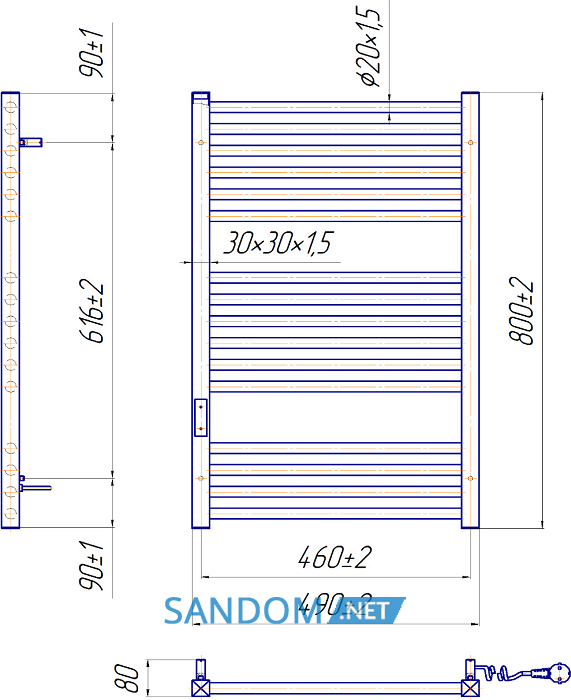 Полотенцесушитель Марио Гера-I 800x500 TR K