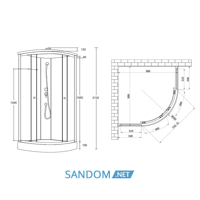 Душевой бокс Lidz Tani SB90x90.SAT.LOW.GR с низким поддоном