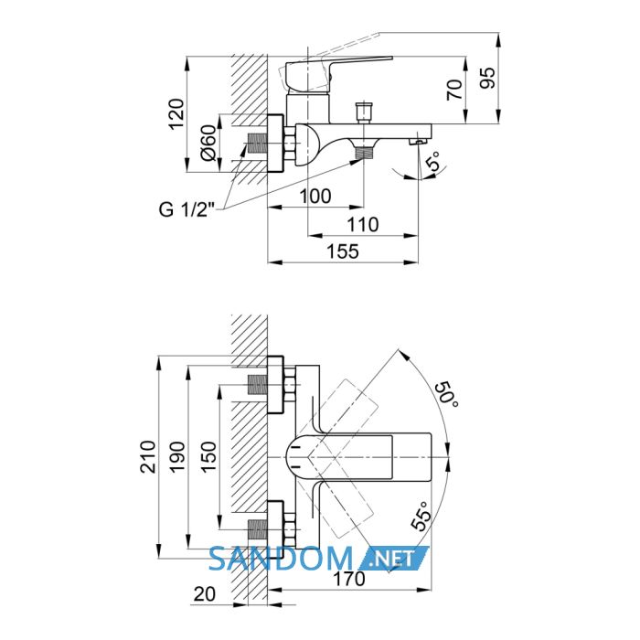 Змішувач для ванни Qtap Letovice 3021101DC