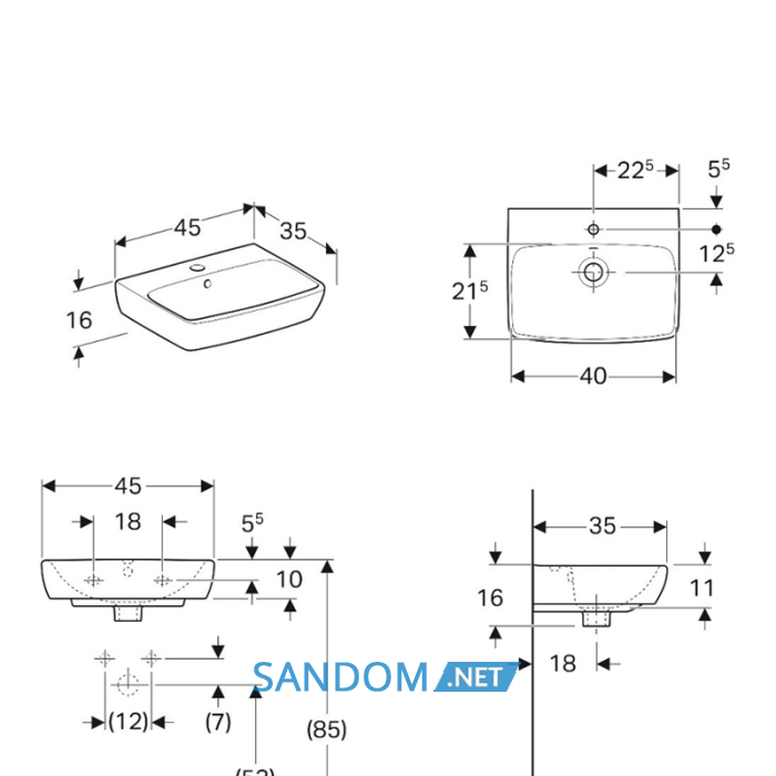 Умывальник Geberit Selnova Square 45 (500.322.01.1)