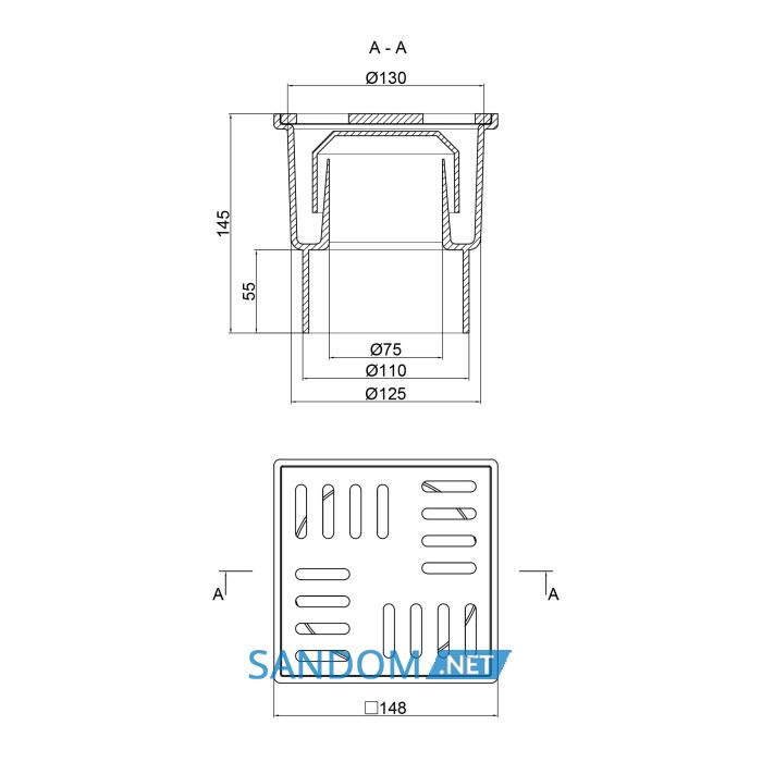 Трап Lidz (WHI) 60 07 T002 00 вертикальный с пластиковой решеткой 150х150