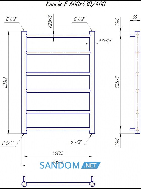 Полотенцесушитель Марио Классик F 600х400