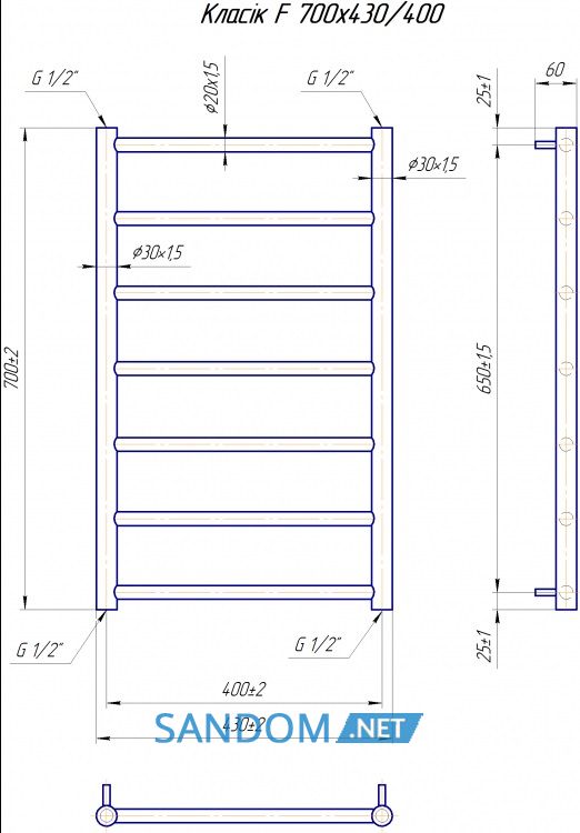 Полотенцесушитель Марио Классик F 700х400