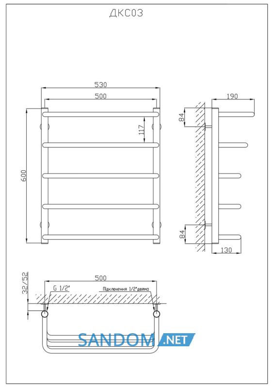 Полотенцесушитель KOSSER Каскад Скоба 600х530/5