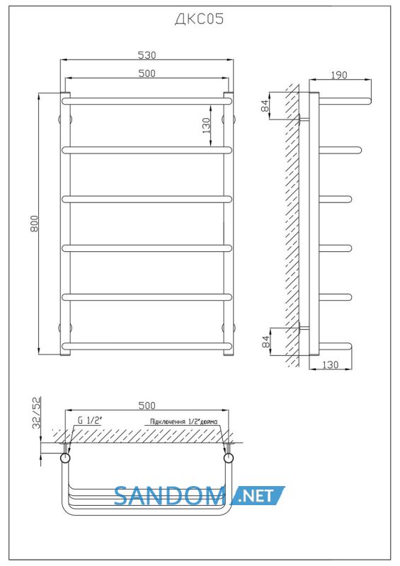 Полотенцесушитель KOSSER Каскад Скоба 800х530/6