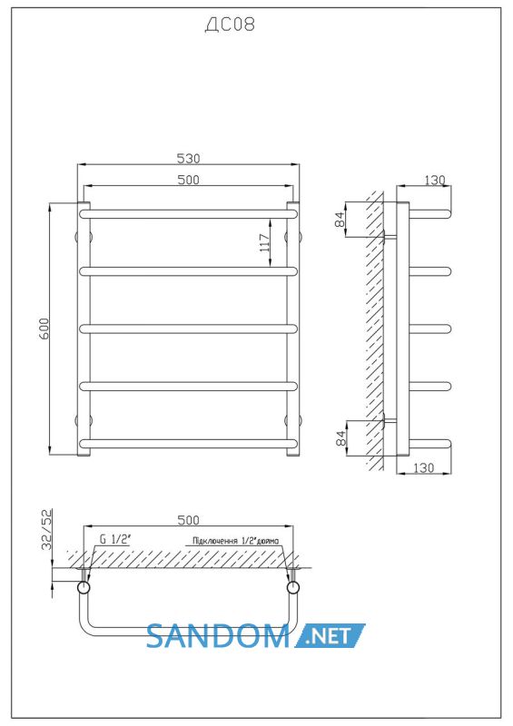 Полотенцесушитель KOSSER Скоба 600х530/5