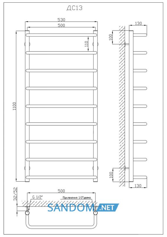 Полотенцесушитель KOSSER Скоба 1100х530/9