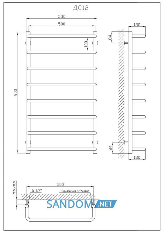 Полотенцесушитель KOSSER Скоба 900х530/8