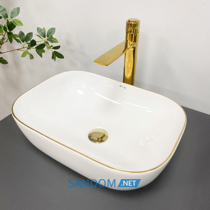 Умивальник накладний VBI RAVENNA WHITE GOLD EDGE 46x32,5