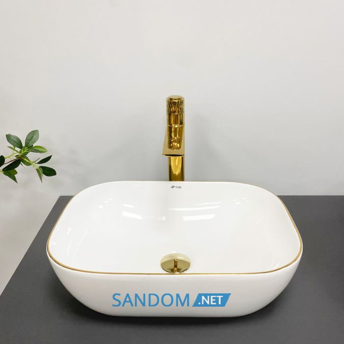 Умивальник накладний VBI RAVENNA WHITE GOLD EDGE 46x32,5