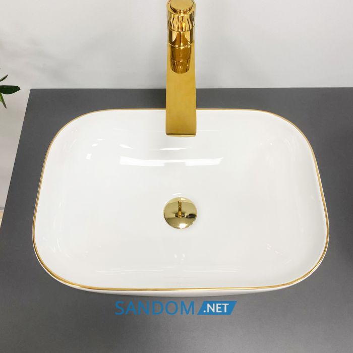 Умивальник накладний VBI RAVENNA WHITE GOLD EDGE 46x32,5