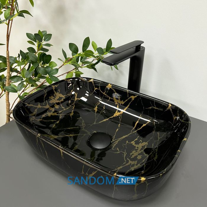 Умивальник накладний VBI RAVENNA MARBLE BLACK GLOSSY 46x32,5