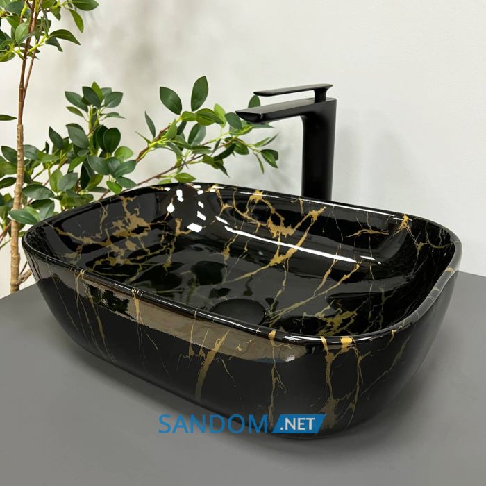 Умивальник накладний VBI RAVENNA MARBLE BLACK GLOSSY 46x32,5