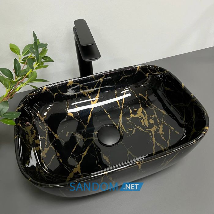 Умивальник накладний VBI RAVENNA MARBLE BLACK GLOSSY 46x32,5