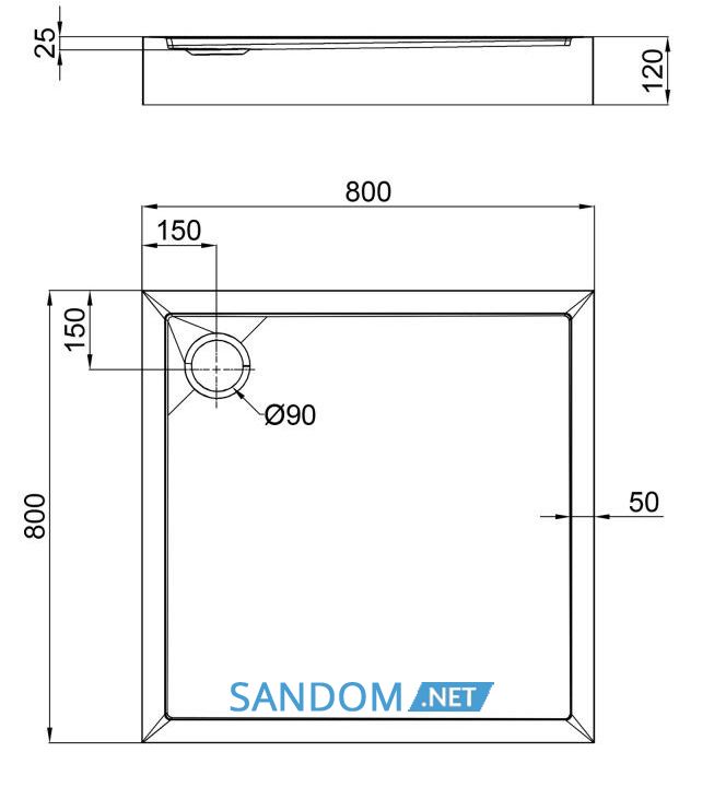 Душевой поддон Qtap Tern 80х80х12 308812C