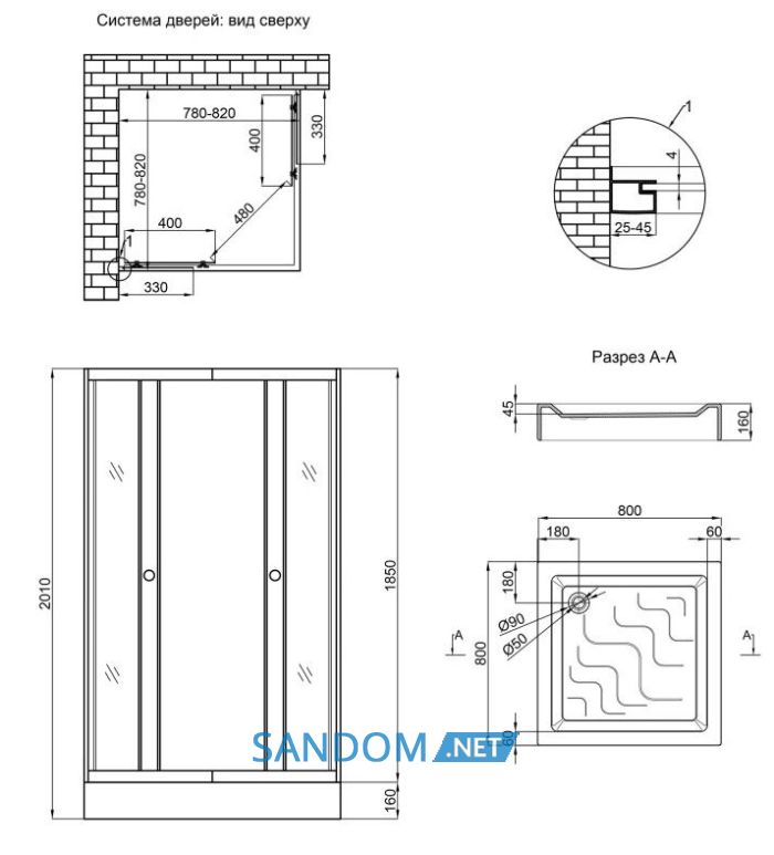 Душова кабіна Lidz Wawel SC80x80.SAT.LOW.FR з низьким піддоном, матове скло