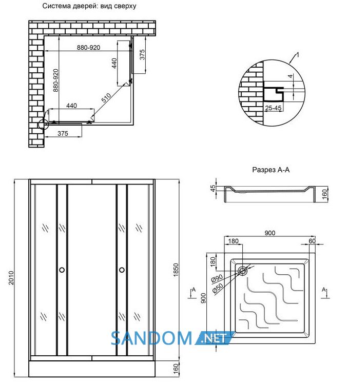 Душова кабіна Lidz Wawel SC90x90.SAT.LOW.GR з низьким піддоном, сіре скло